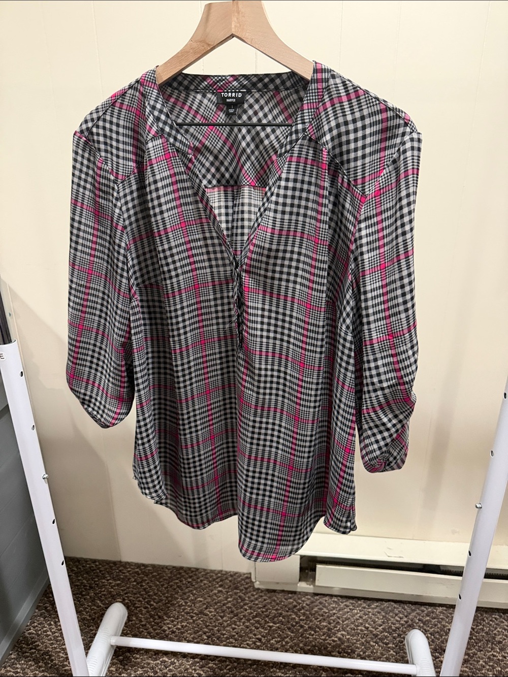 torrid Black & Pink Plaid Blouse
